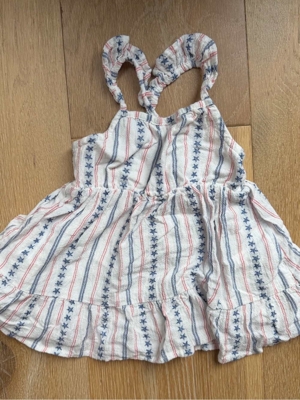 Striped Ruffle Sundress in White with Red & Blue Stars